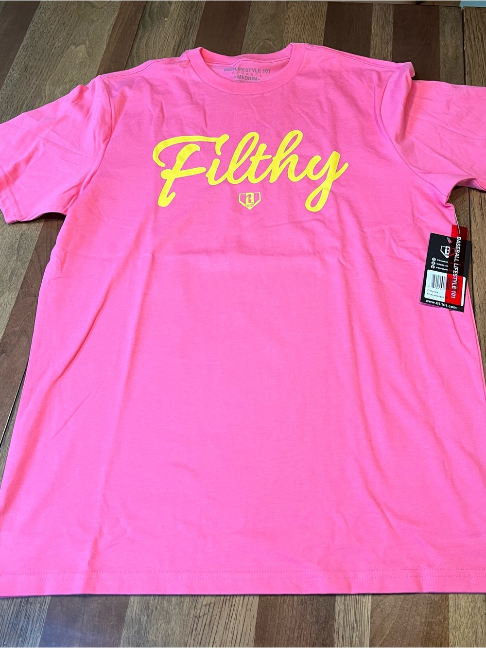Filthy Script Short Sleeve Tee - Pink & Yellow